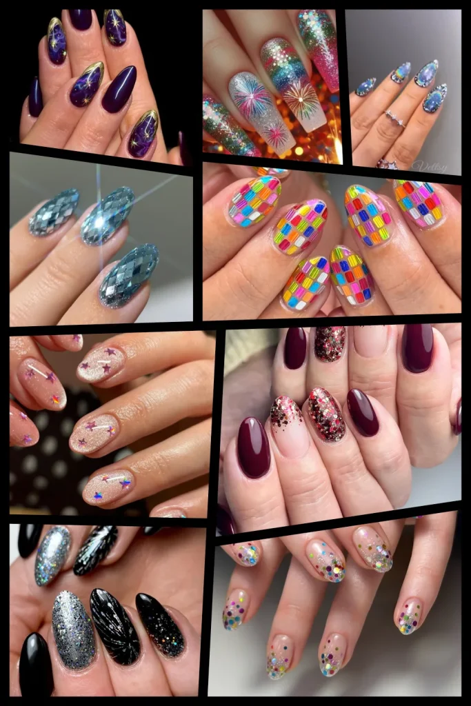 From subtle shimmer to full party nails, these New Year’s nails ideas are perfect for ringing in the new year in style ✨ Includes gorgeous inspo and video tutorials to recreate the looks 💅🥂 #NewYearsNails #NYENails #NailInspo #GlitterNails #PartyNails