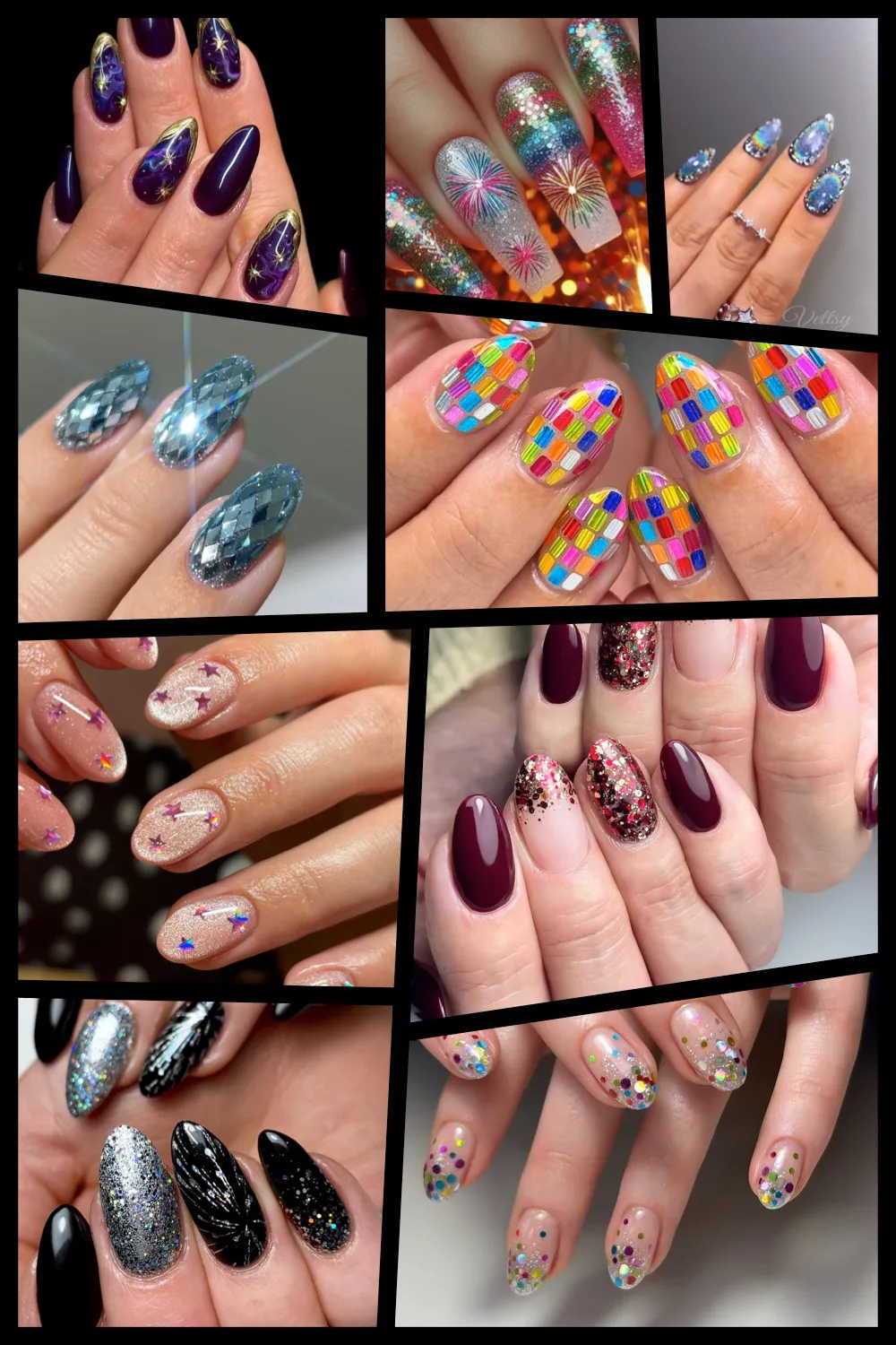 From subtle shimmer to full party nails, these New Year’s nails ideas are perfect for ringing in the new year in style ✨ Includes gorgeous inspo and video tutorials to recreate the looks 💅🥂 #NewYearsNails #NYENails #NailInspo #GlitterNails #PartyNails