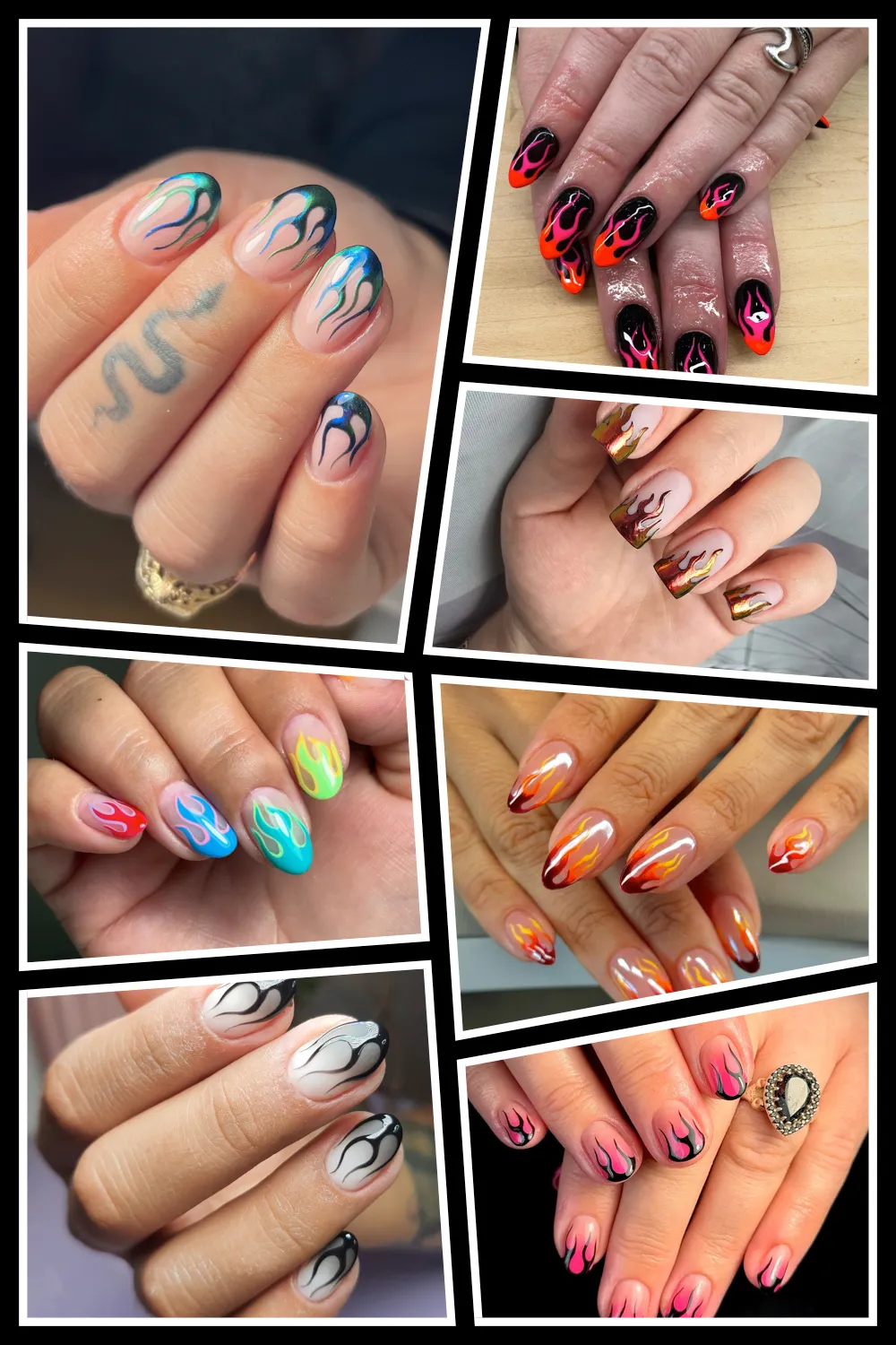 Hot new inspo for your next set 🔥 These fire nail art ideas mix bold color, metallic finishes, and edgy vibes your clients will love. See the full collection and check out the talented artists behind the trend! #FireNailArt #SlayNails #NailTechInspo