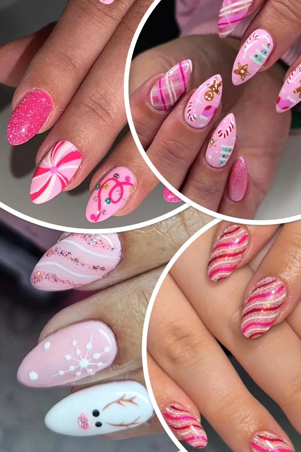 Save these Pink Christmas Nail Designs for your next winter appointment — lots of baby pink, shimmer, and cute seasonal details to try. #pinkwinternails #christmasnailinspo