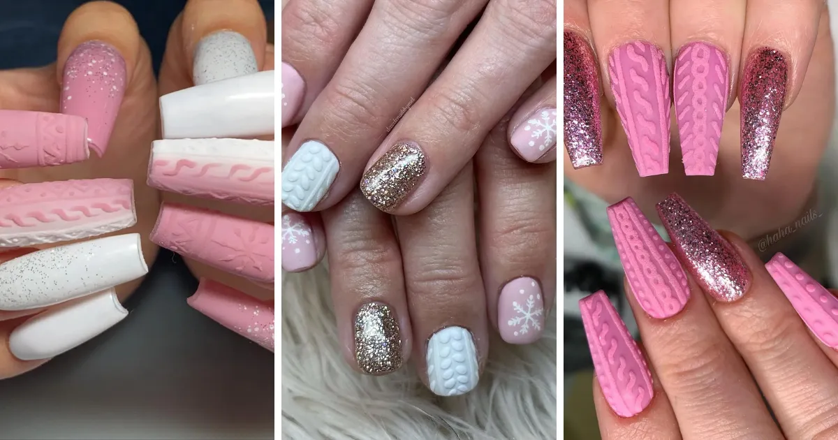Looking for cozy inspo? These winter sweater nail designs feature light pink winter nails, sparkly knits, and short sweater nail ideas your clients will adore. Don’t forget to follow the incredible nail artists behind these looks! ❄️✨