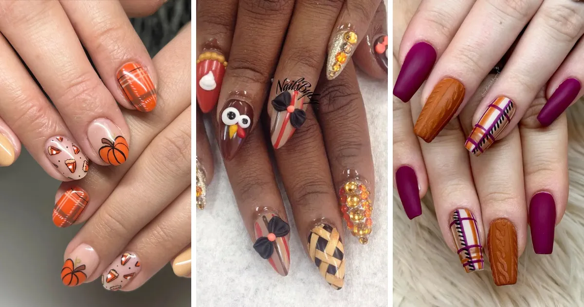 Get inspired with fall season nails that are trending for Thanksgiving 2025. From textured knits and pumpkins to playful turkey designs, these November nails ideas are perfect for nail techs planning their fall lineup. 🍂